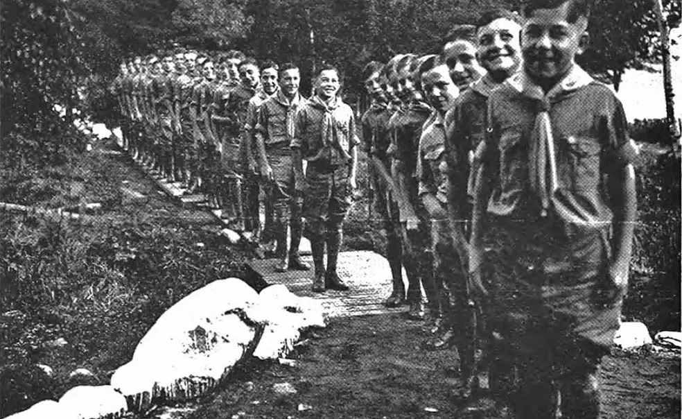 Created by Princeton students in 1908 as a summer camp for inner-city boys, the Princeton-Blairstown Center was later home to the Student-Faculty Association summer camp, which hosted this group of Boy Scouts from the New Jersey State Home for Boys at Jam