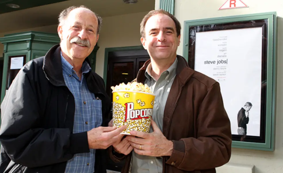 Professor Michael Littman, left, with PAW senior writer Mark F. Bernstein â83, says that Steve Jobs was a skilled designer, as well as a master of marketing. (Beverly Schaefer)