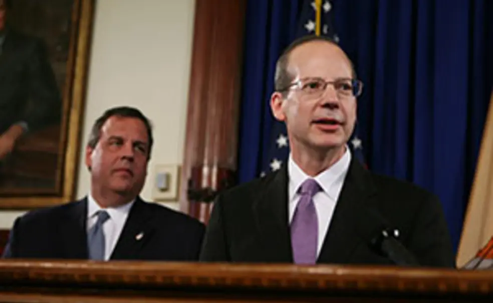 New Jersey Chief Justice Stuart Rabner â82, right, with Gov. Chris Christie in May. (New Jersey Governorâs Office/Tim Larsen)