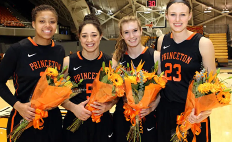 From left, the Princeton womenâs basketball Class of 2015: Mariah Smith, Alex Rodgers, Blake Dietrick, and Jess Shivers. (Beverly Schaefer)