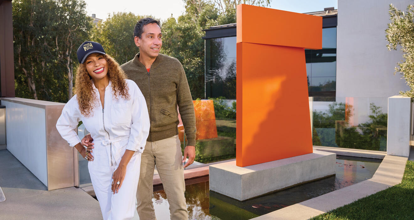 Kwanza Jones ’93 and José E. Feliciano ’94 at their $50 million mansion in the Pacific Palisades