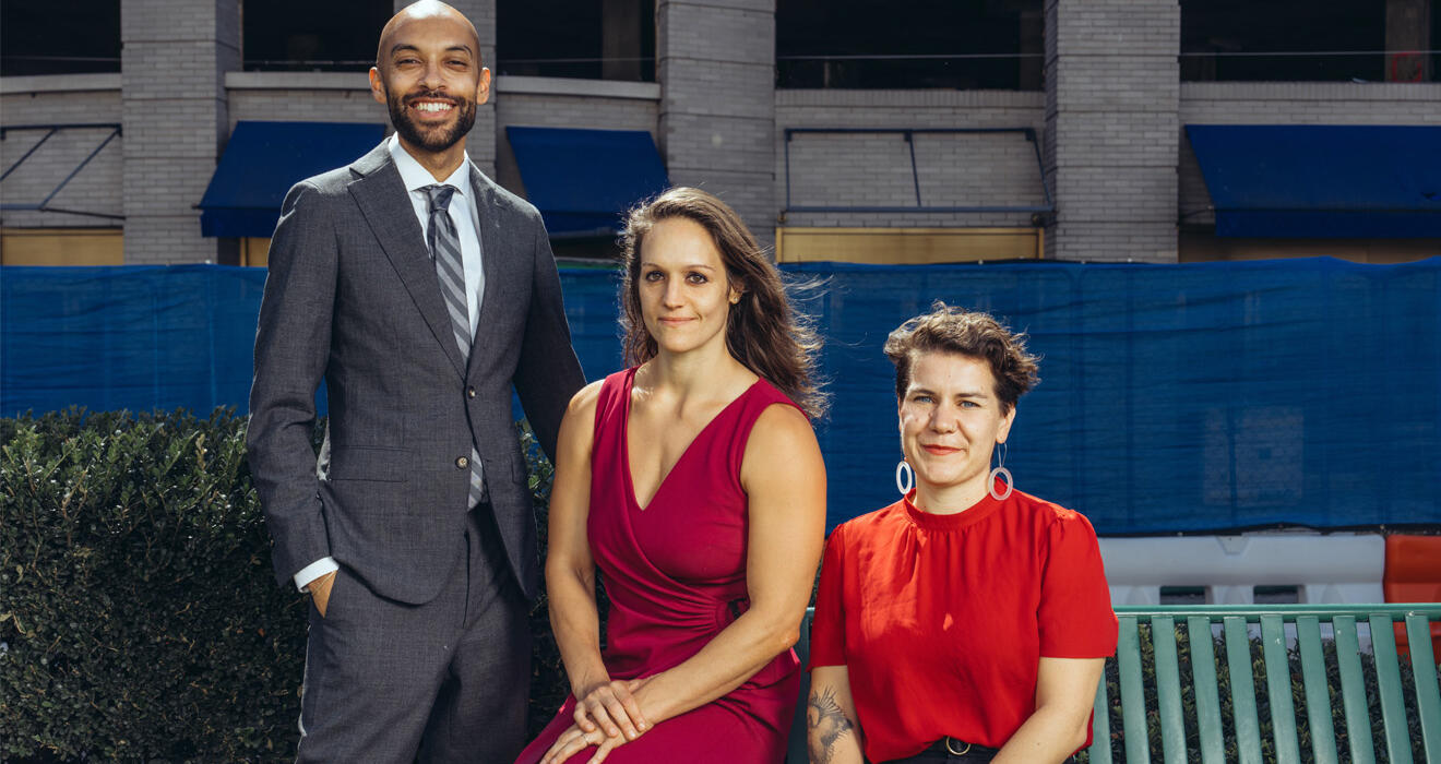 From left, Joshua Seawell *22, Gillian Pressman ’08, and Jessica Sarriot *18 are working locally and nationally to address housing shortages.