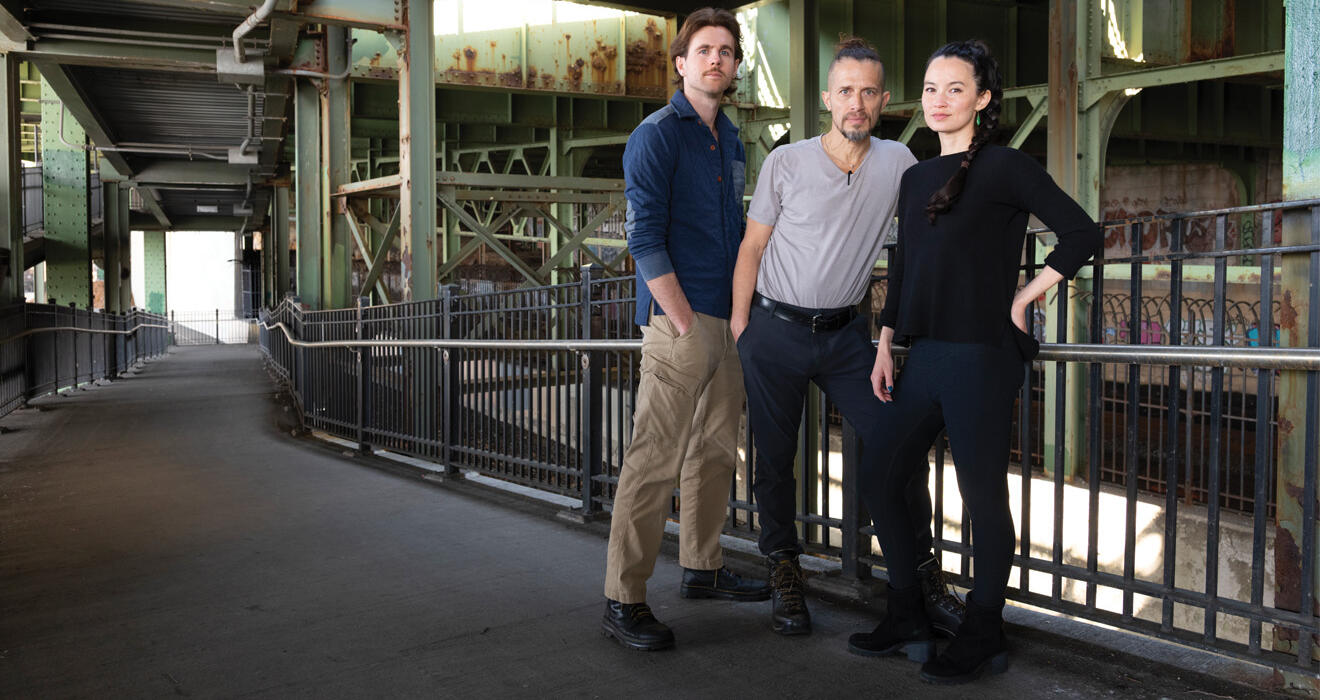 From left, Peter Schmidt ’20, D. Graham Burnett ’93, and Alyssa Loh ’12 would rather you pay attention to this print magazine than your phone.