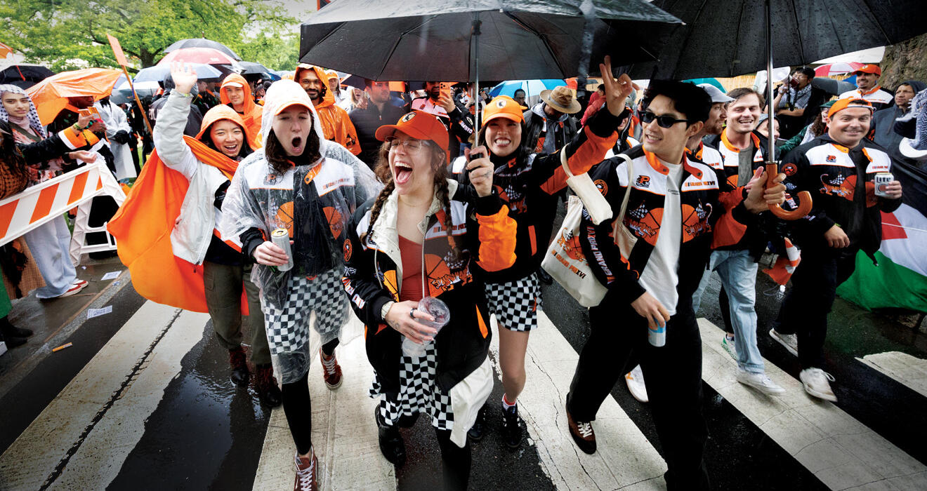 Members of the Class of 2016 are well equipped for a wet P-rade.