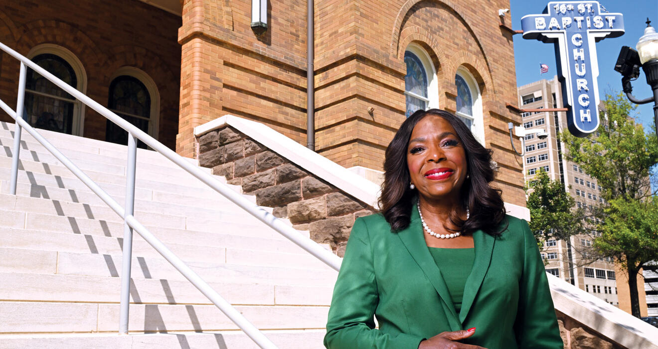 Sewell in front of Birmingham’s 16th Street Baptist Church, where four girls were killed in a 1963 bombing.