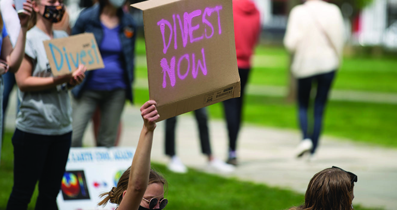 Protestors with Divest Signs