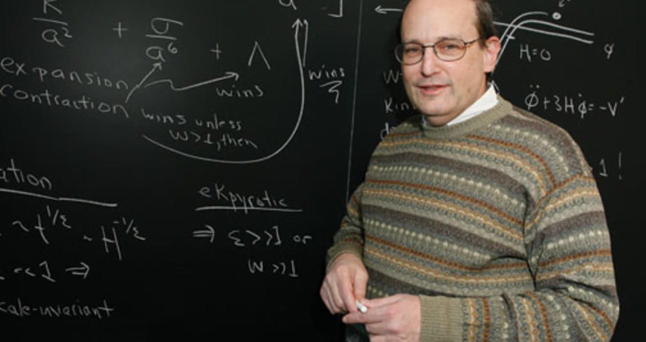 Physics professor Paul Steinhardt with equations describing what happened just before the Big Bang if his theory of a “cyclic” universe is correct.