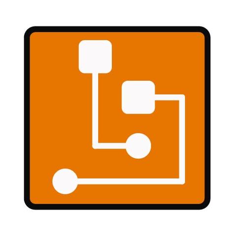 An orange box with two white lines forming right angles inside.