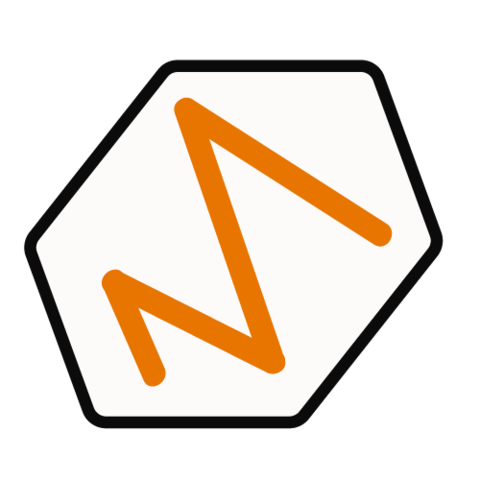 A hexagon with an orange zigzag inside.