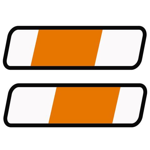 Two white bars, outlined in black, with a band of orange in the middle.