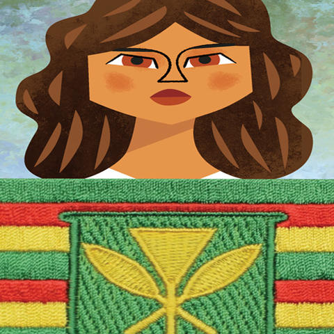 Illustration of Hawaiian woman holding flag