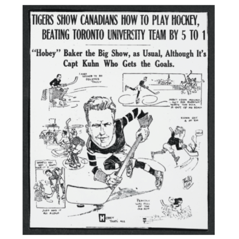 Cartoon image of Hobey Baker, circa 1914