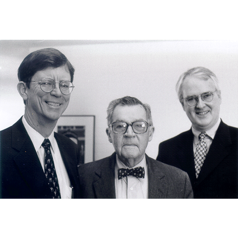 From left, Jim O'Donnell, Robert Goheen, and John Adams