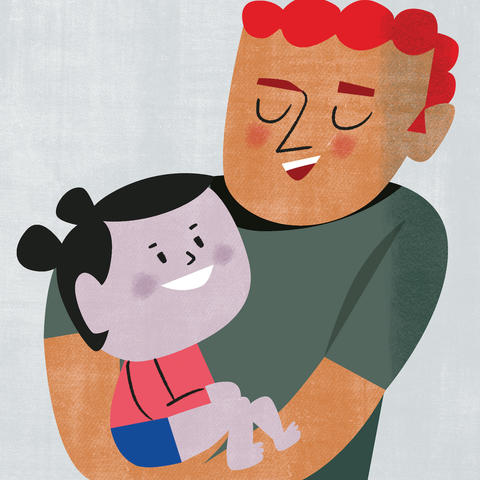 Illustration of a father holding his baby girl smiling at each other