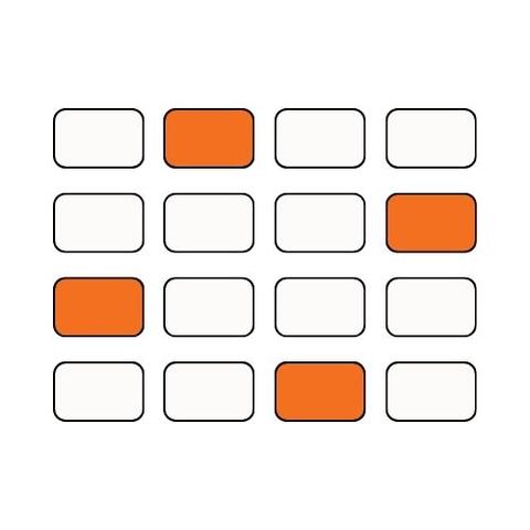 Sixteen rounded rectangles, with four colored orange inside.