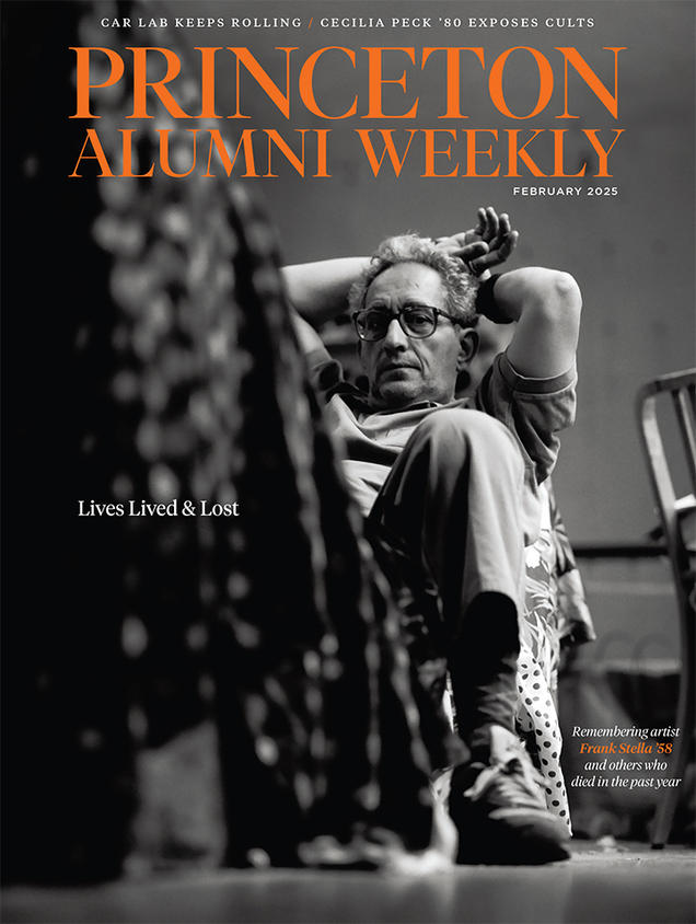 The cover of PAW’s February 2025 issue, featuring a photo of Frank Stella leaning back with his hands behind his head.