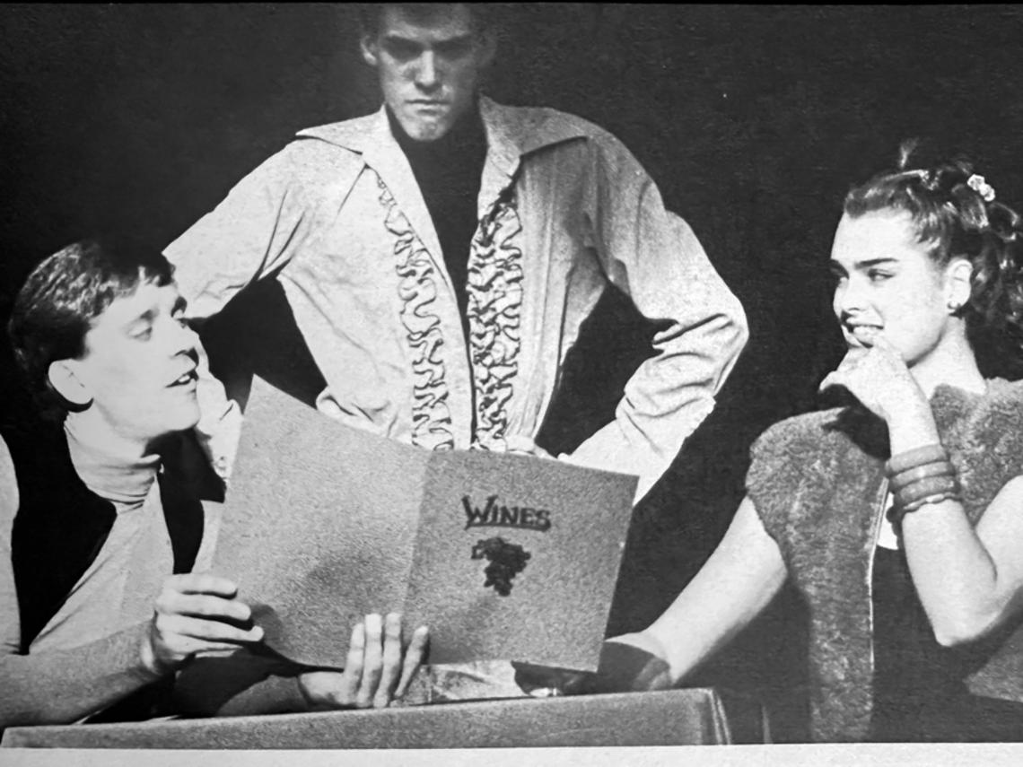 Black and white photo of the 1984 Triangle show "Revel Without a pause", starring Brooke Shields ’87