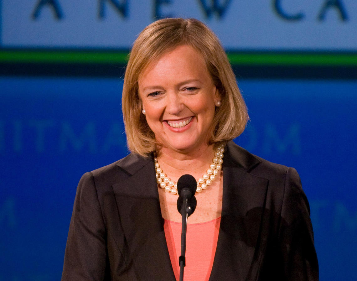 Meg Whitman ’77 speaking at a podium. 