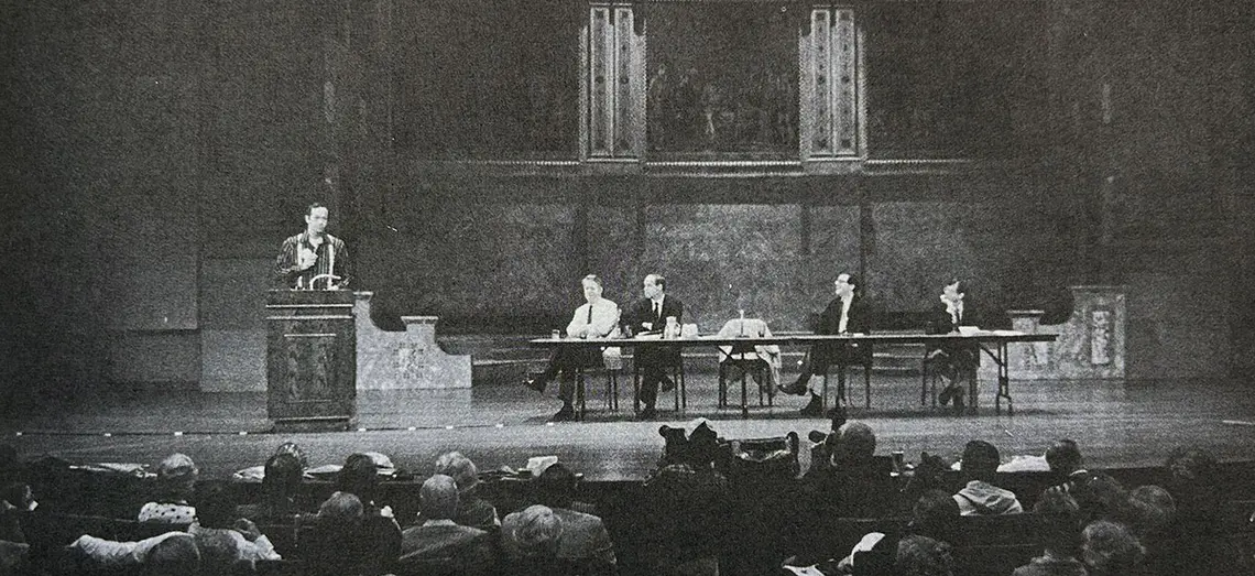 The panel drew a packed Alexander Hall audience. 