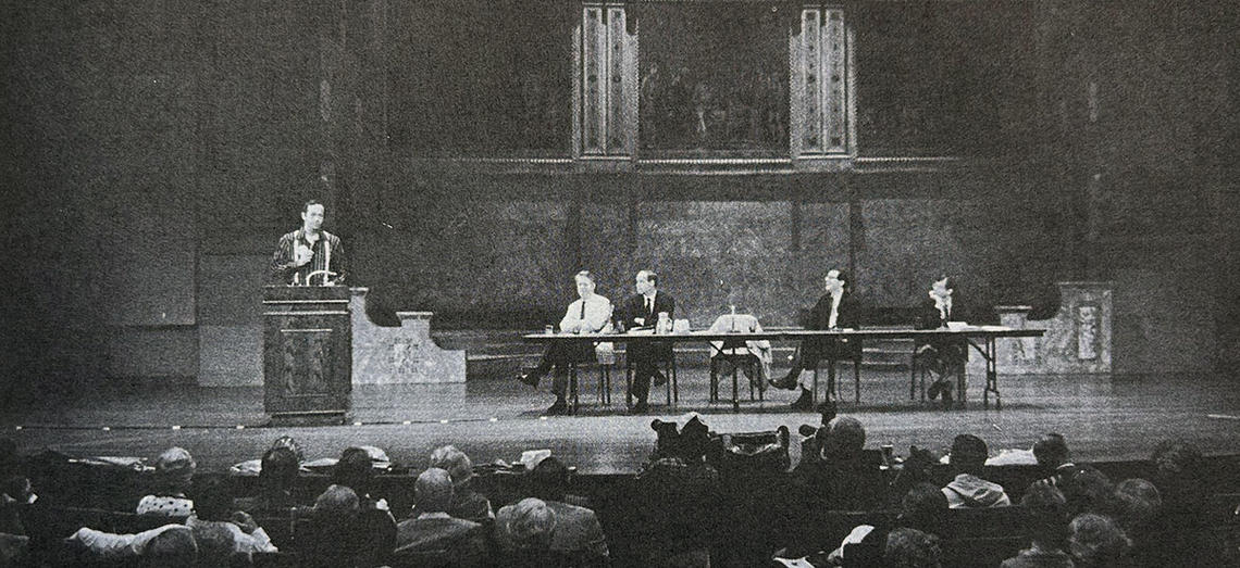 The panel drew a packed Alexander Hall audience. 