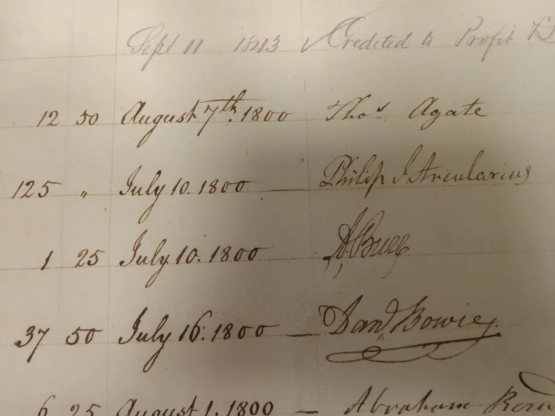 Aaron Burr signature.jpg Aaron Burr 1772’s signature dated July 10, 1880, as a stockholder in the Manhattan Company,