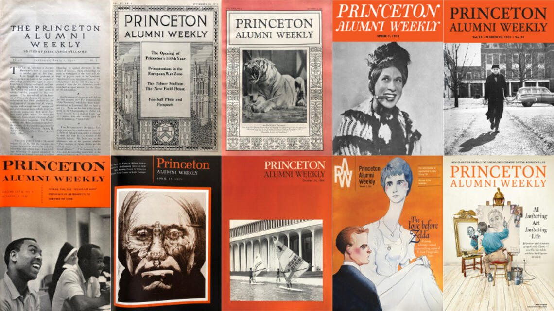 PAW cover graphic.jpg A selection of 10 old PAW covers, many with orange.