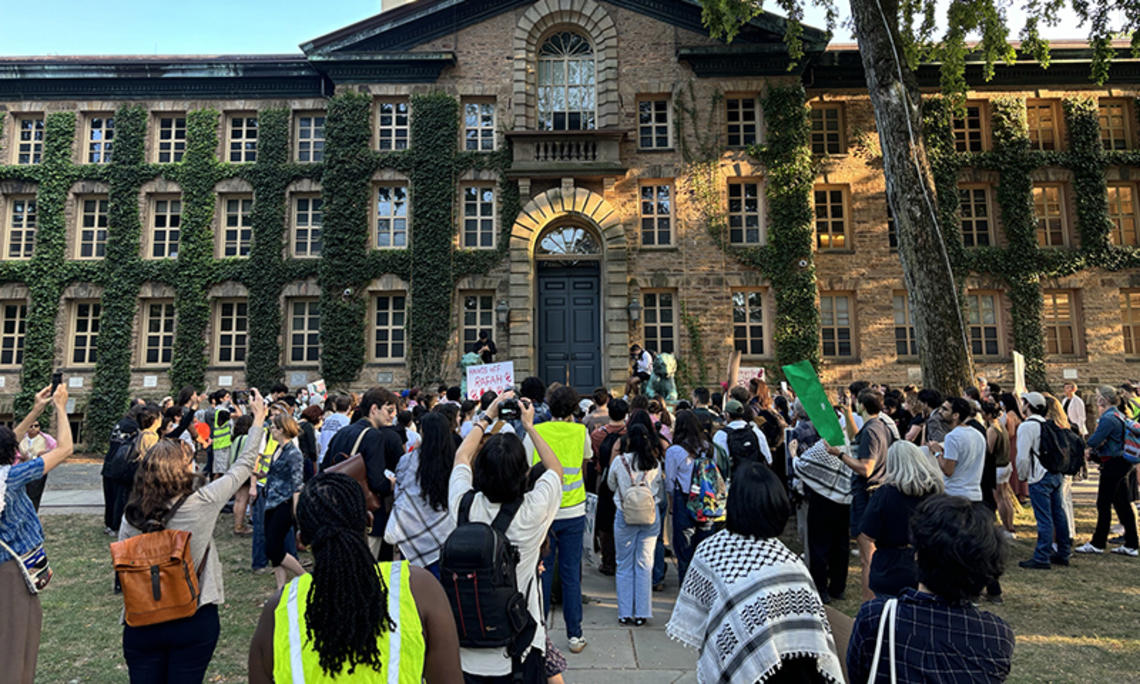 Protesters gather in front of Nassau Hall Sept. 3.