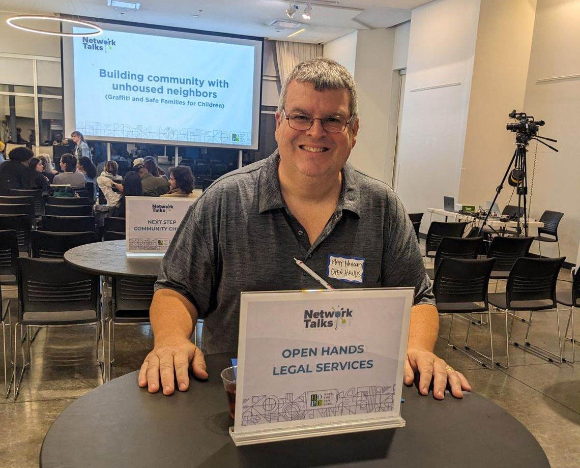 Matthew Mahoney ’92 at an event hosted by Open Hands Legal Services