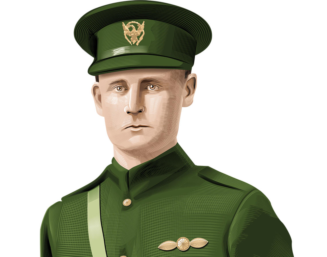 An illustration of William Hamlin Neely 1917 wearing a military uniform.