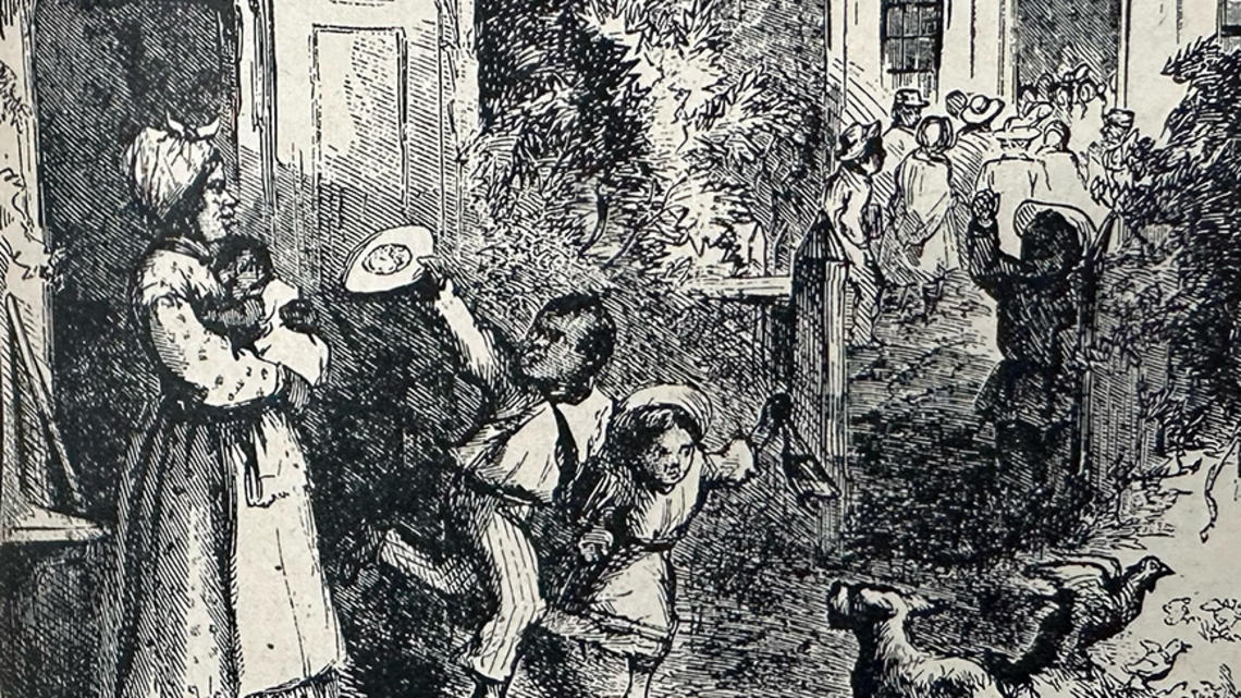 Nast celebrated President Lincoln’s Emancipation Proclamation with drawings showing the happy, productive life ahead for freedmen in the South: a premature celebration, as it turned out. [1863]