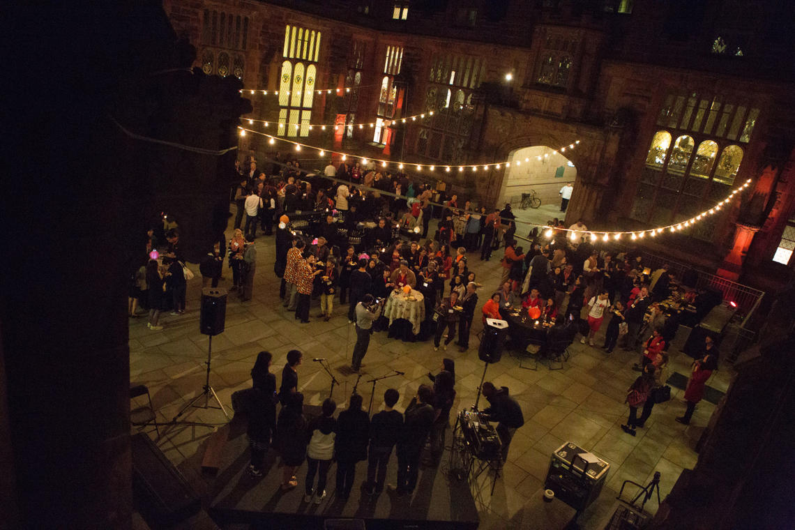 20151016_WeFlourishAsianMarket_4743.jpg People gather under fairy lights strung across the East Pyne courtyard.