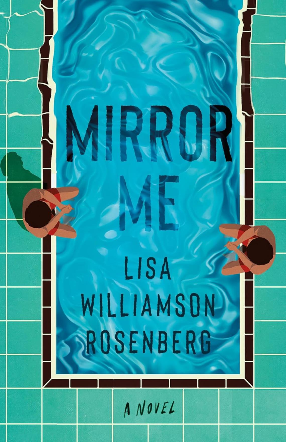 Mirror Me book cover features an illustration of an areal view of a pool with two people sitting across the pool from each other. 