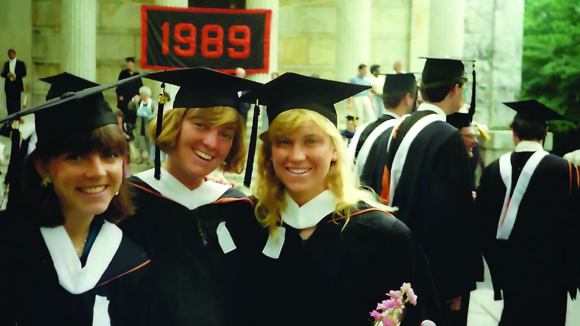 Kathy Crow ’89, right, standing beside two friends at her Princeton graduation.