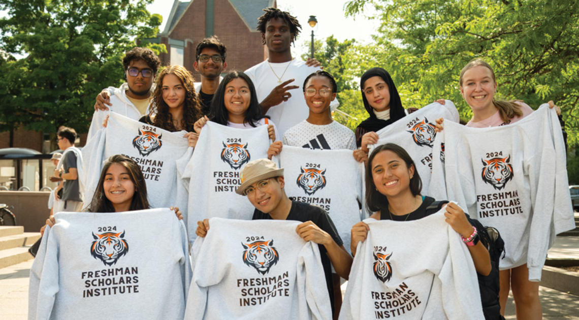 Diverse group of male and female students from the Freshman Scholars Institute