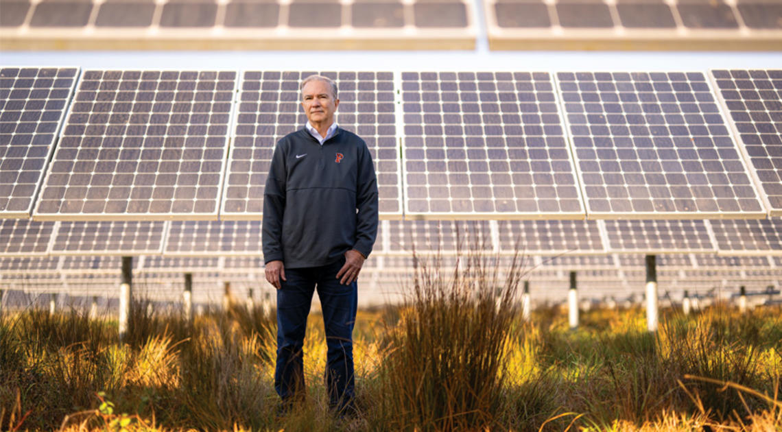 Tom Leyden ’77 at a University solar farm