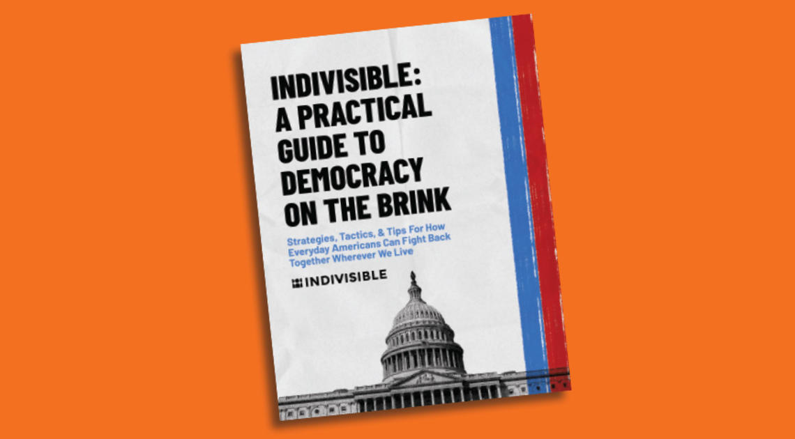 Indivisible: A Practical Guide for Resisting the Trump Agenda book on orange background