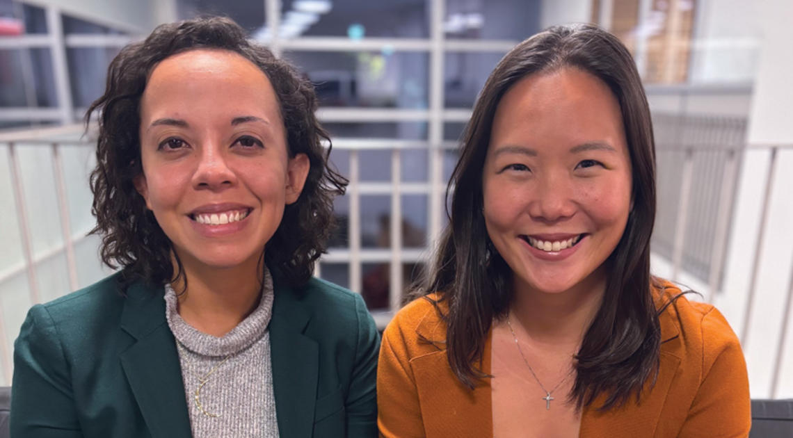  Rebecca Carey, left, and Karen Tay ’10 teamed up to address the challenges women face in the workplace, such as feeling stuck, isolated, and overwhelmed. They found connecting women with other women as mentors improved their work environments and overall health.