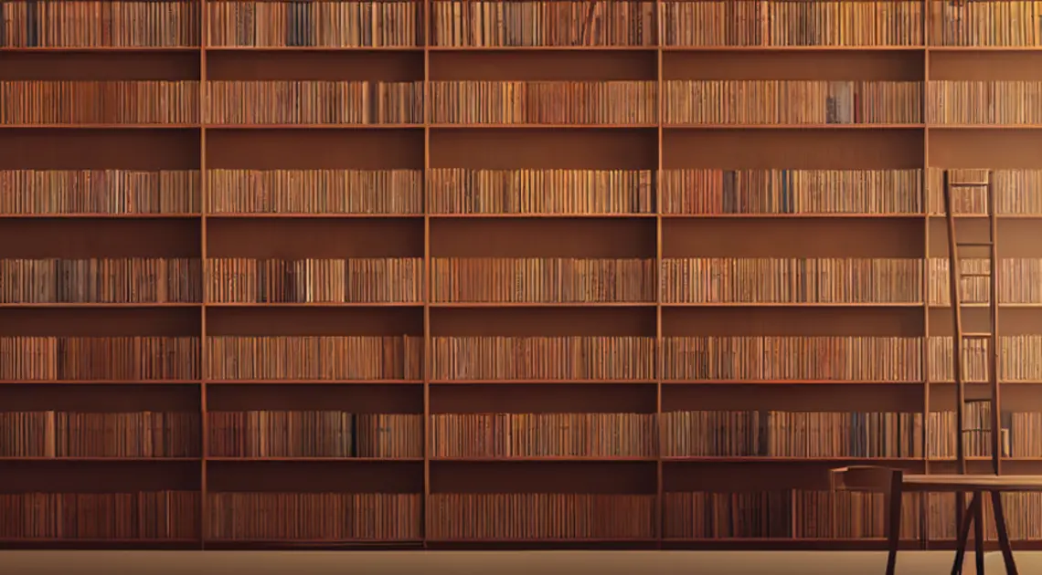 PRINCE_Archives.jpg Long rows of old brown books with ladder reaching high up into the stacks