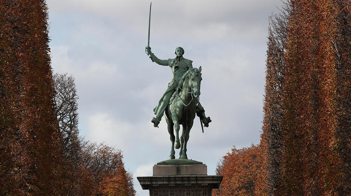 The statue of the Marquis de Lafayette is pictured in Paris in 2020.