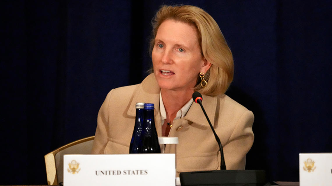 USAID Deputy Administrator Isobel Coleman ’87 speaks during the Transforming Humanitarian Response for the 21st Century Ministerial in 2024.