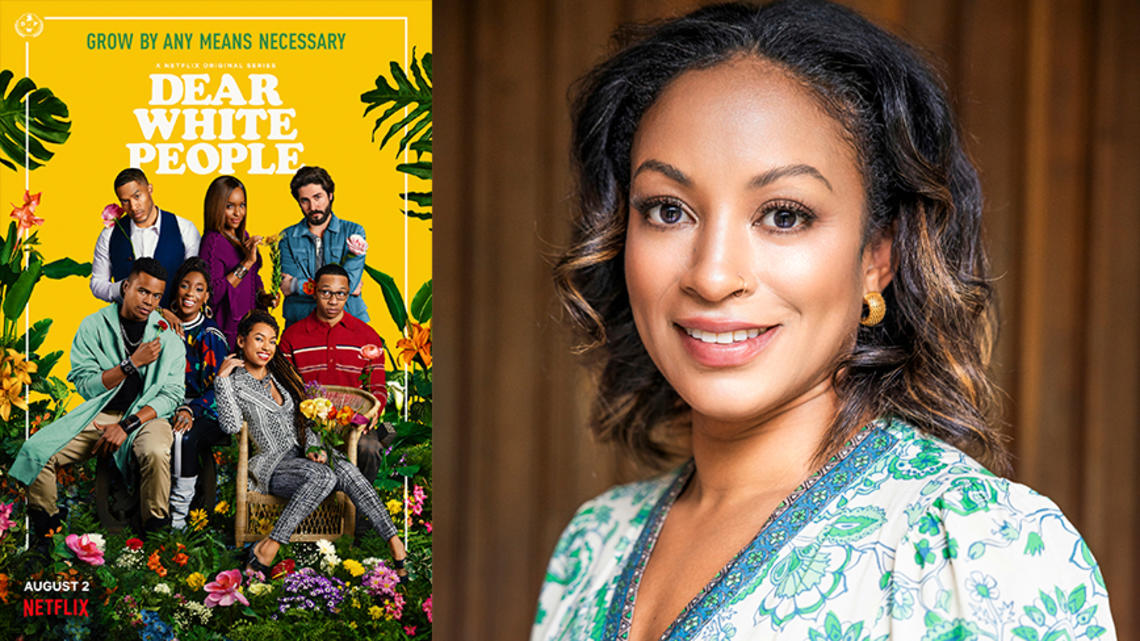 ThreeBooks_NatalieTemesgen_web.jpg Photo of Natalie Temesgen with the poster for "Dear White People."
