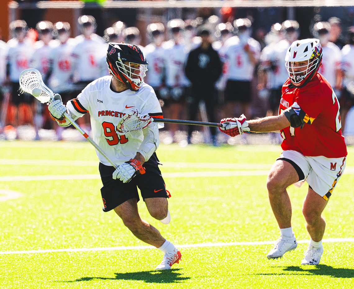 Lacrosse attackman Coulter Mackesy cradles the ball in his stick