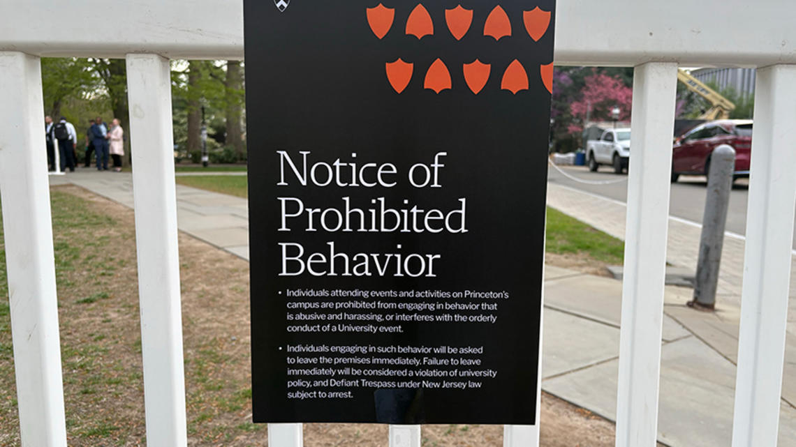 Leiter_sign1.jpg A sign outside McCosh Hall, where the Israeli ambassador spoke, reads "Notice of Prohibited Behavior."