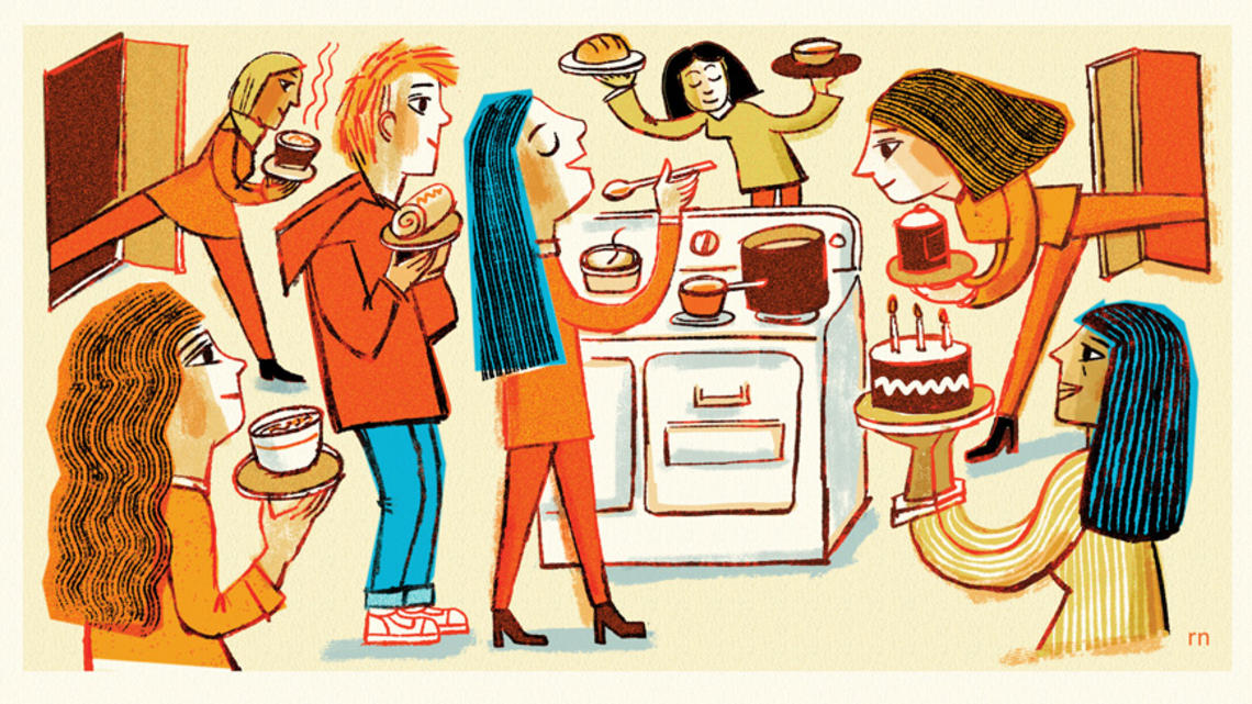 OTC_Student Dispatch The Street.jpg Illustration of multiple students brining food to a shared meal