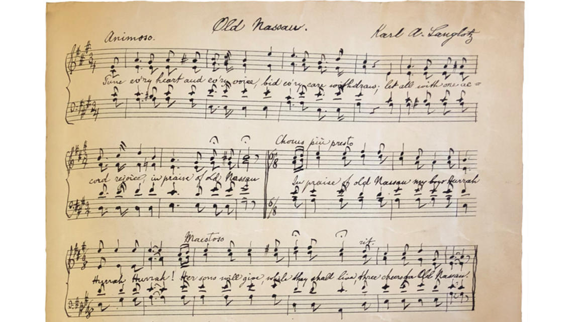 Photo of the original music and lyrics for Old Nassau