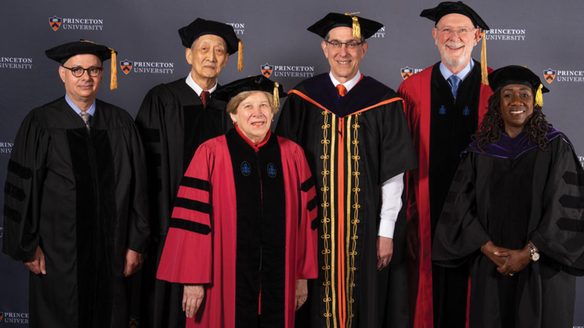 OTC_Honorary Doctorates.jpg Princeton recognized six individuals, including two emeritus faculty, with honorary doctorates at Commencement, standing from left yaghi; tsui, malkiel, eisgruber ’83, Boger, ifill