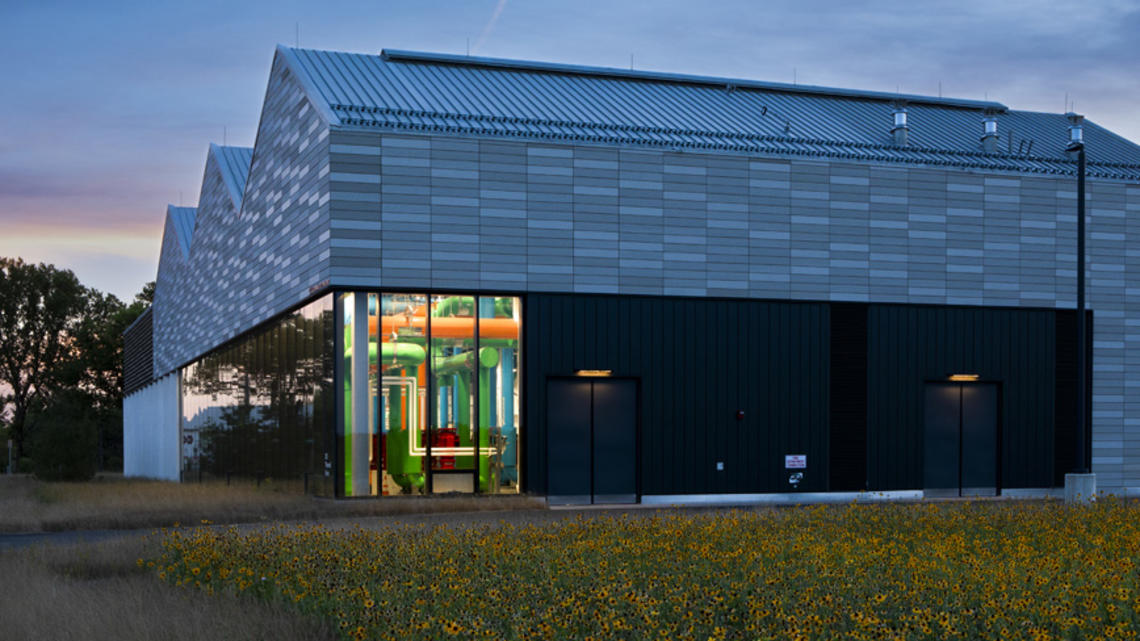 The CUB (central utility building) is a single-story structure with geo-exchange(Link downloads document) facilities to deliver thermal energy for buildings at the new Meadows Neighborhood.
