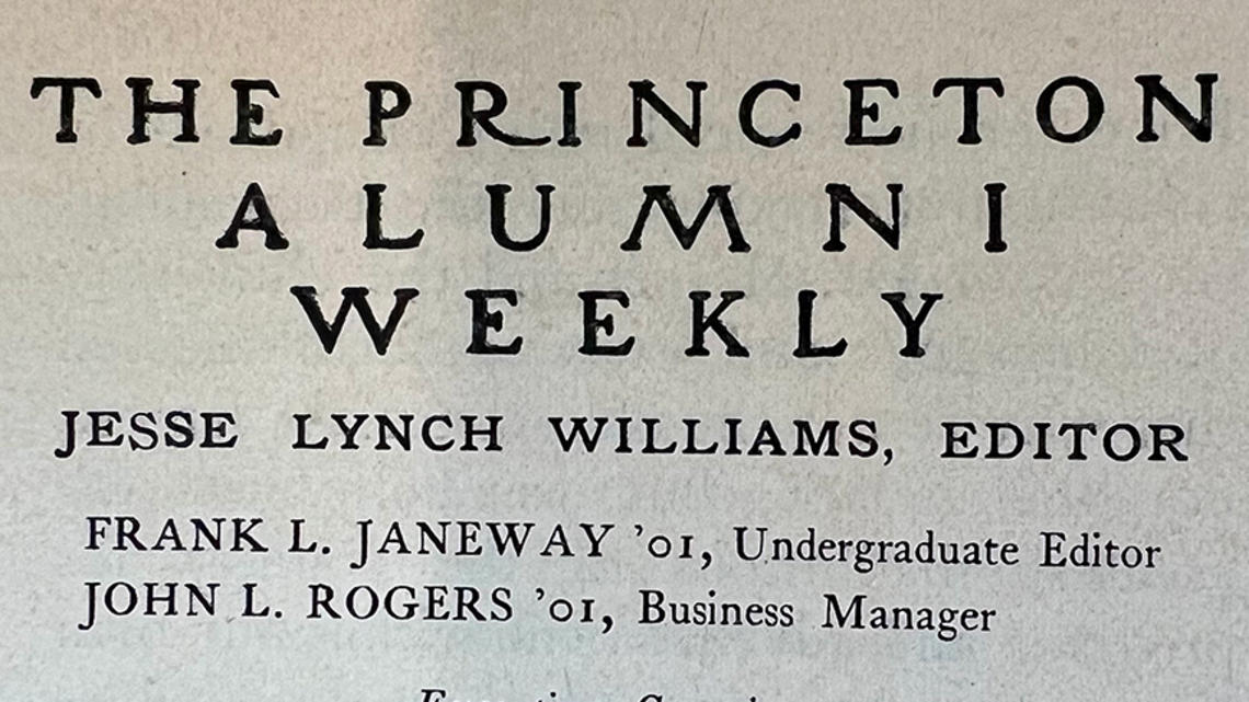 The original masthead of the Princeton Alumni Weekly, with Jesse Lynch Williams as editor.