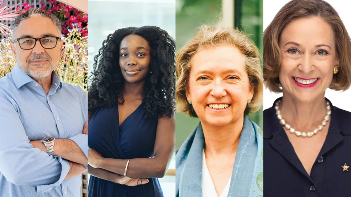 From left, José Quiñonez *98, Kahina Haynes ’11, Betsy Biemann *89, and Kathy Roth-Douquet *91.
