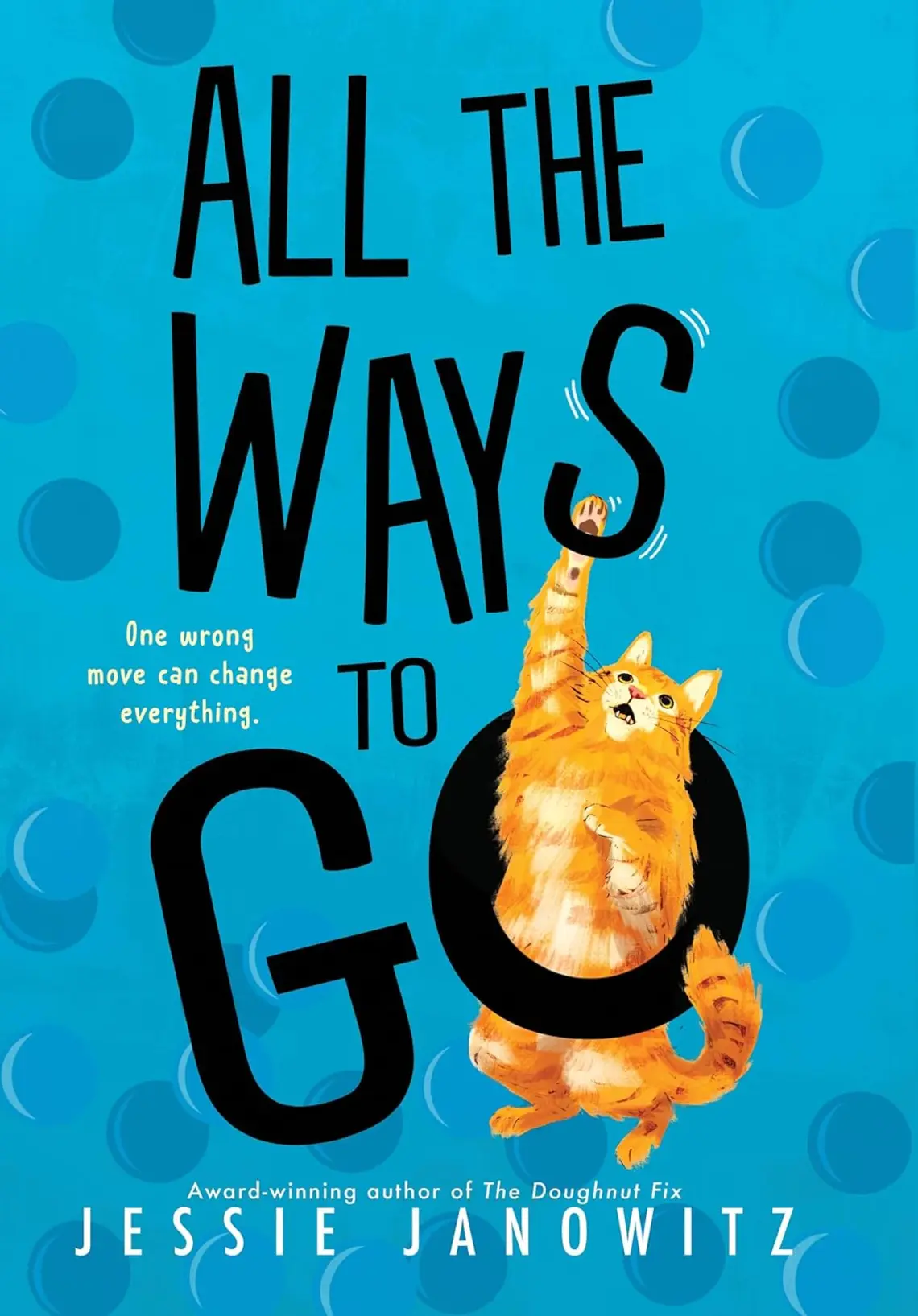 Blue background with darker blue bubble around it. The text is in the center with a cat reaching through the O of the word "Go"